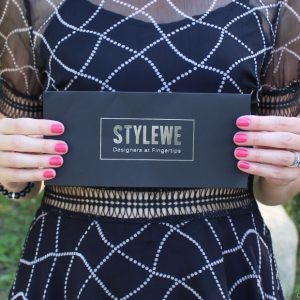 Black Geometric Short Sleeve Midi Dress from StyleWe
