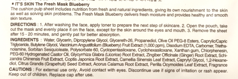 It's Skin The Fresh Mask Sheet in Bluberry ingredients