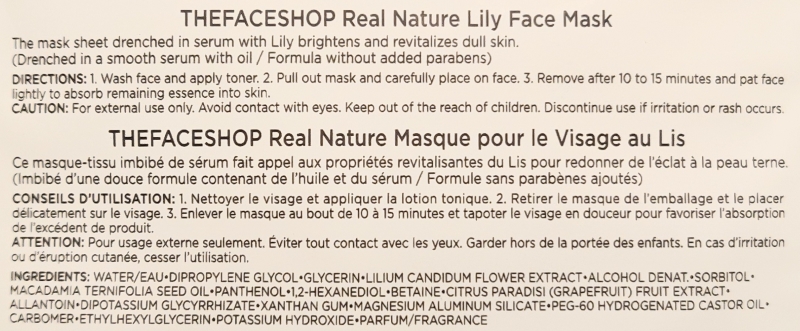 THEFACESHOP Real Nature Mask Sheet in Lily ingredients