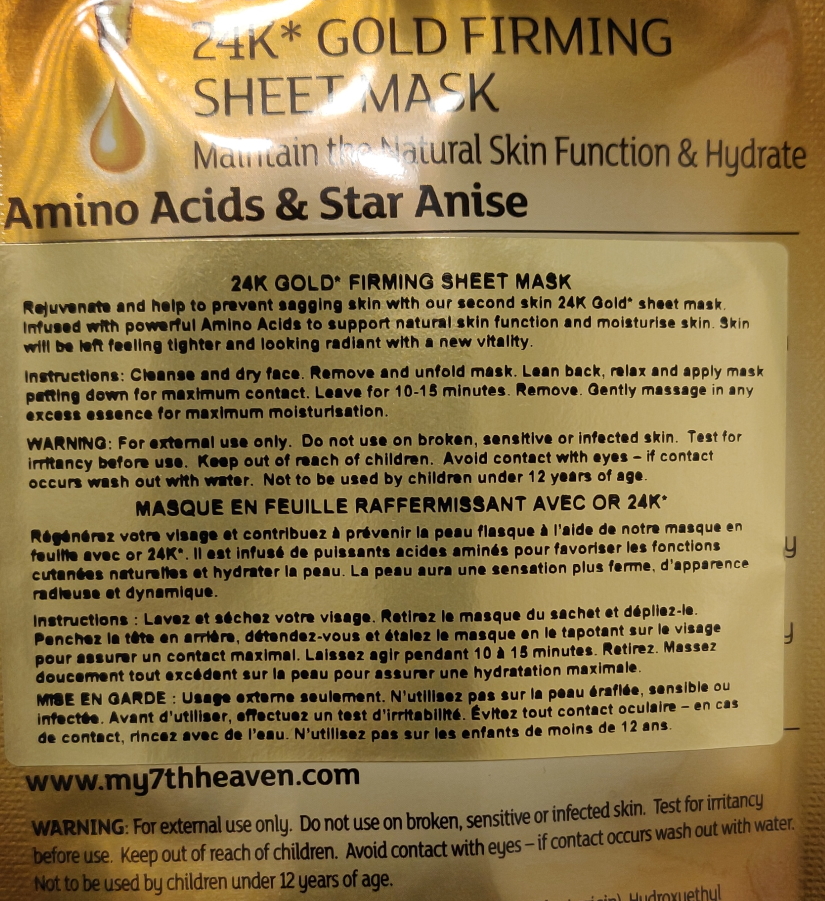 7th heaven renew you 24K Gold Firming Sheet Mask instructions