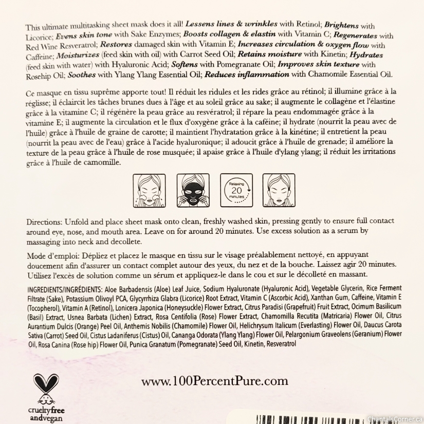 100 percent pure does it all sheet mask ingredients