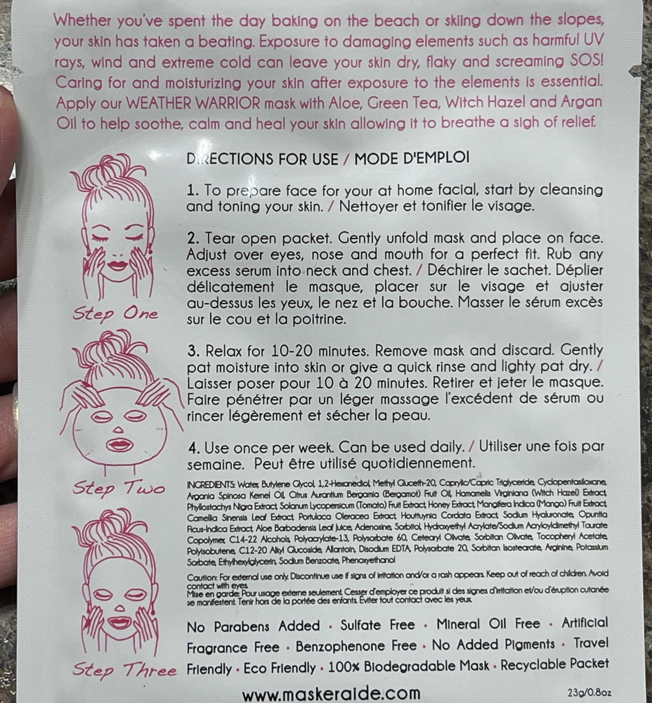 MaskerAide Weather Warrior Sheet Mask instructions