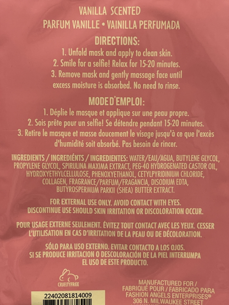 fashion angels donut worry sheet mask instructions